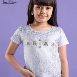 Arias Cotton Stretch Knit Half Sleeves T-Shirts With Placement & Foil Print - Silver-image-33