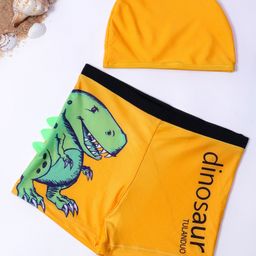 Bubble Berry Dinosaur Printed Shorts With Cap -  Orange-image-8