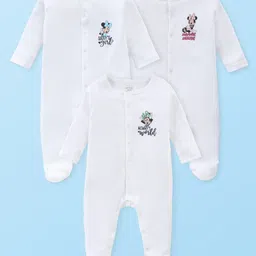 Babyhug Disney Cotton Knit Full Sleeves Footed Sleep Suits with Minnie Mouse Graphics Pack of 3 - White-picture-15