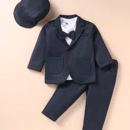 Robo Fry Lycra Knit Full Sleeves Solid Blazer T-Shirt & Trouser Set with Attached Bow & Hat - Charcoal Grey-picture-37