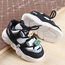 Babyoye Sneaker with Lace Up Closure with Cartoon Applique - Black-image-62