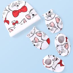 Babyhug Disney Interlock Knit Cap Mittens & Booties Set with Aristocats Marie Graphics - White-image-65