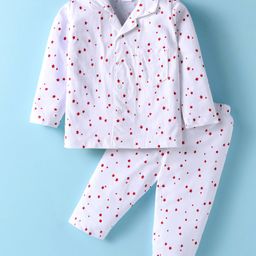 Ben Benny Interlock Knit Full Sleeves Night Suit With Star Print - White-image-21