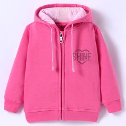 Bodycare Fleece Knit Full Sleeves Hooded Sweatjacket with Text Embellishment - Dark Pink-image-70