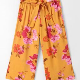 CrayonFlakes Floral Printed Belted Palazzo - Mustard-picture-24