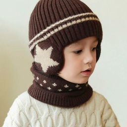 Ziory Star Designed Beanie Cap & Scarf Set - Brown-image-22