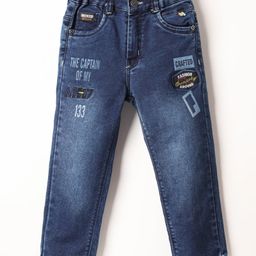 Olio Kids Woven Full Length Denim Jeans With Text Print & Embroidery - Navy Blue-image-64