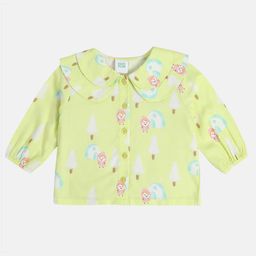 MINI KLUB Full Puffed Sleeves Baby Girl & Snow Tree Printed Shirt Style Top - Green-image-64