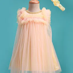 Enfance Sleeveless Ruffle Derailed Beads Embellished Dress With Headband - Lemon-picture-43