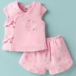 Zero Sinker Knit Sleeveless Shorts Night Suit With Space & Animal Print - Pink-image-97
