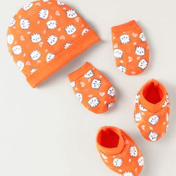 Doodle Poodle Interlock Knit Cap Mittens & Booties Set With Cat Print Orange - Diameter 12 cm-image-7