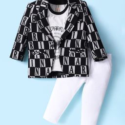 Dapper Dudes Full Sleeves Alphabets Printed Blazer With Tee & Pant - Black-image-7