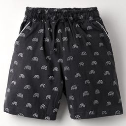 Evimo Single Jersey Knit Knee Length Shorts With Abstract Print - Black-image-34