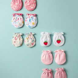 Ben Benny 100% Cotton Interlock Knit Mittens with Floral & Vehicle Print Pack of 6 - Multicolor-12