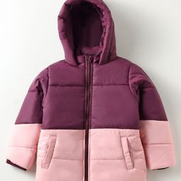 Primo Gino Woven Full Sleeves Hooded Quilted Jacket With Color Block Design - Maroon & Pink-24
