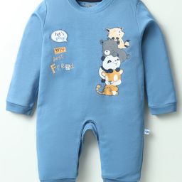Mini Taurus Interlock Knit Full Sleeves Romper with Animal Print - Blue-image-61