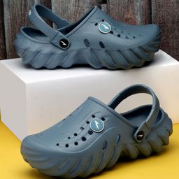 asian Solid With Back Strap Perforated Clogs - Slate Blue-image-86