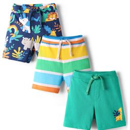 Babyhug Single Jersey Knit Shorts With Animal & Stripe Print Pack Of 3 - Navy Blue & Light Green-picture-15