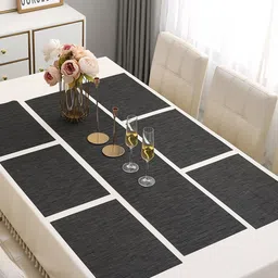 HOKIPO Black 7-Pieces Solid Rectangular Table Placemats & Table Runner image 2