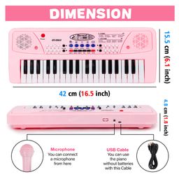 Fiddlerz 37 Key Piano Keyboard Toy with Power Option, Recording and Mic, Electronic Piano Keyboard Multi-Function Portable Piano Keyboard - Pink image 3
