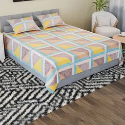 Kuber Industries Yellow & Blue Printed 144 TC Cotton King Bedsheet Set 2.40 m x 2.25 m-image-11