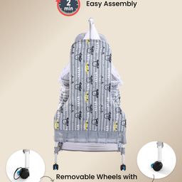 fab n funky Vehicle Printed Folding Cradle with Mosquito Net & Wheels - Grey image 4