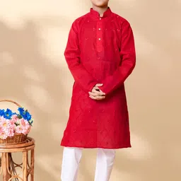 AHLAN APPARELS Boys Ethnic Motifs Regular Thread Work Kurta with Pyjamas-71