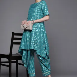 Biba Women Blue Geometric Printed Pleated Kurta with Patiala-picture-15