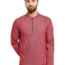 even Men Red Striped Straight Short Kurta-image-37