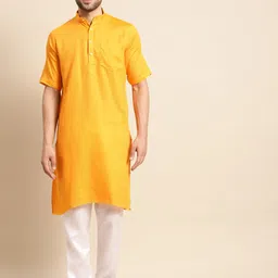 RAJUBHAI HARGOVINDAS Men Yellow Pastels Kurta-image-52