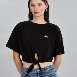 Tommy Hilfiger Black Cotton Solid T-Shirt-43