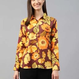 Hancock Maroon & Mustard Floral Print Formal Shirt-image-44