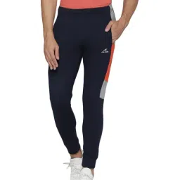 ALCIS Navy Cotton Slim Fit Colour Block Joggers-image-3