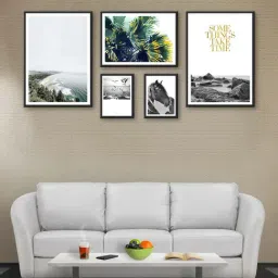 999store White & Grey Leaves And Beach Multi Frame Painting-12