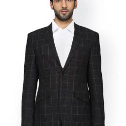 Park Avenue Black Regular Fit Checks Blazer-image-68