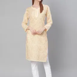 Saadgi Beige Embroidered A Line Kurta-image-2