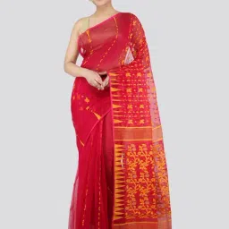 Pinkloom Red Woven Jamdani Saree-21
