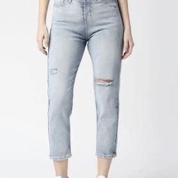 Pepe Jeans Grey Cotton High Rise Tapered Mom Jeans-picture-27
