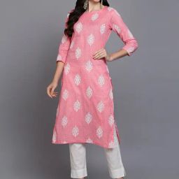 Vaamsi Pink Cotton Printed Straight Kurta-picture-31