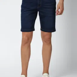 Peter England Navy Cotton Regular Fit Denim Shorts-25