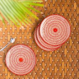 ExclusiveLane Hand-painted Red & White Ceramic Quarter Plates - Set of 4-image-86