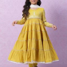 Biba Kids Lime Yellow & White Cotton Printed Full Sleeves Kurta Set-image-47