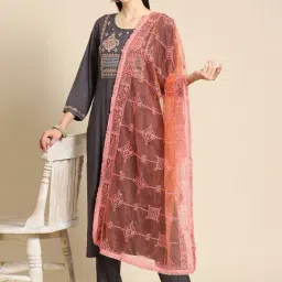 Saadgi Peach Embroidered Dupatta-image-52