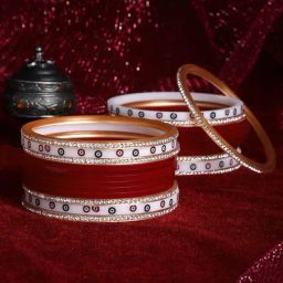 Panash Gold Plated Red AD Stone Studded Chuda Set of 24-19