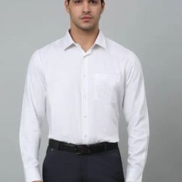 Cantabil White Cotton Regular Fit Striped Shirt-image-68