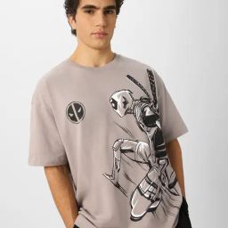 The Souled Store Grey Cotton Loose Fit Printed T-Shirt-image-64