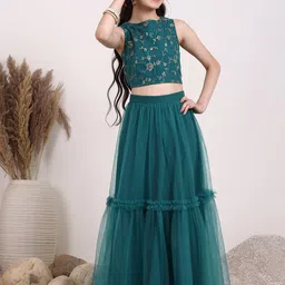 Inddus Girls Embroidered Thread Work Ready to Wear Lehenga &-image-51