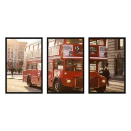 999store Red Printed Double Decker Bus Paintings - Set of 3 image 2