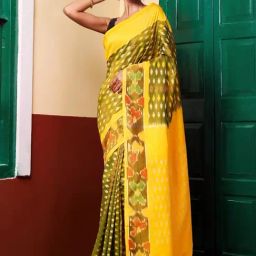 Unnati Silks Green & Yellow Printed Saree With Unstitched Blouse-picture-14