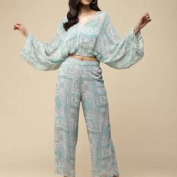 aarke Ritu Kumar Light Blue Printed Top With Pants-picture-37